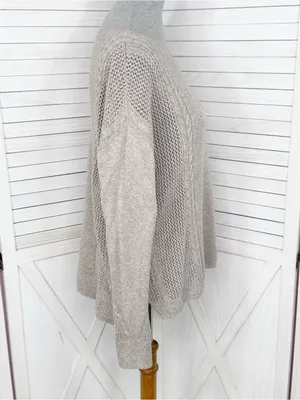 American Eagle Multi Knit‎ Lightweight Cotton Wool Blend Sweater Tan Medium thumbnail 3