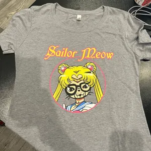 NWOT‎ IDEAL T Next Level Large Gray Womens Cat Shirt - Sailor Meow Short Sleeves thumbnail 1
