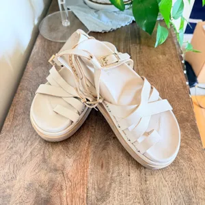 ALOHAS Cream‎ Leather Gladiator Sandals Womens EU36 Toe Loop Chunky Platform thumbnail 7