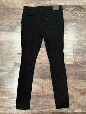Levi's Women’s 711 Black Distressed Skinny Jeans 30 Waist Grunge Rock Goth Metal thumbnail 4