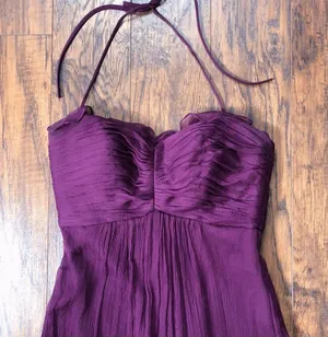 Amsale • plum silk chiffon dress bridesmaid crinkle halter purple formal G425C thumbnail 3
