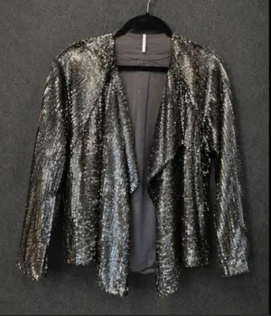 Free People Sequin Open Front Waterfall Jacket In Silver Women's Size: XS thumbnail 4