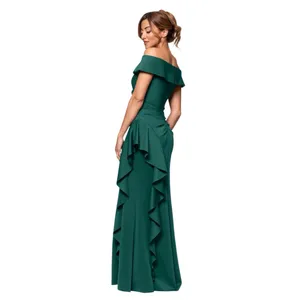Xscape Off-The-Shoulder Dolly Scuba Ruffled Side-Slit‎ Gown Green 6 thumbnail 4
