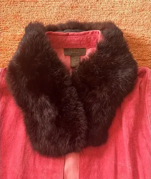 Vintage Real Fur Collar Brown Burgundy Tone Hook Closure Detachable thumbnail 1