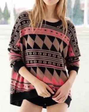Urban Outfitters BDG Aztec Print Oversized Sweater‎ Sz XS thumbnail 1