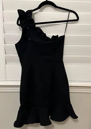 One Shoulder Ruffle Dress Black thumbnail 1