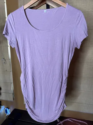 Maternity Lavender Ruched Side Scoop Neck Tunic Top Size Medium Soft Stretch Tee thumbnail 3