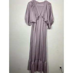 Vanilla Bay maternity long lilac V-neck pleated dress, size S thumbnail 4