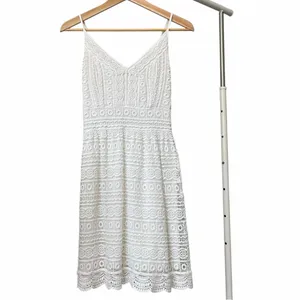 Abercrombie White Crochet Lace Mini Dress Boho Festival Smocked V-Neck thumbnail 4