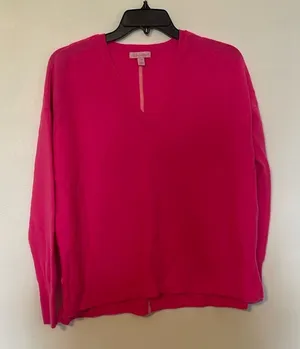 Lilly Pulitzer Hot Pink Vneck Cashmere Side Slit Sweater thumbnail 1