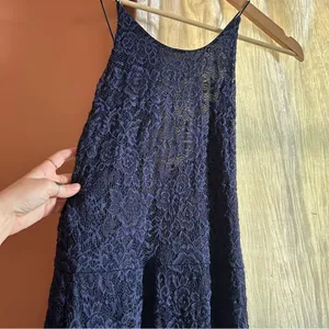Love By‎ Design Vesta Stretch Lace Maxi Dress Long Cross Back Blue Size L READ thumbnail 4