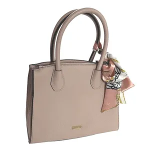 ALDO Womens Taupe Tan Satchel Handbag Structured Tote Shoulder Purse Scarf Charm thumbnail 2