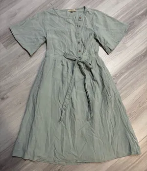 Polagram Sage Green Button-Front Midi with Tie Waist thumbnail 1