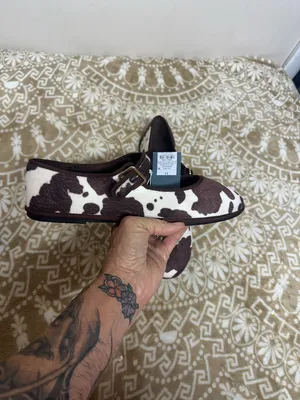 Universal Threads Brown and White Cowprint Mary Jane Flats thumbnail 4