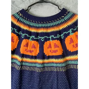 Vintage Navy Fair Isle Pumpkin Sweater Tunic Cottagecore Folk Knit Whimsical Med thumbnail 4