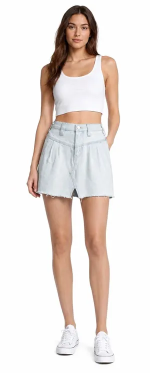 ✨ Free People Silver Lake Denim Mini Skirt Size 27 Light Wash Raw Hem‎ NWT ✨ thumbnail 1