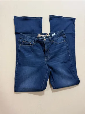 Seven7 Deep Blue Flare Wide-Leg Jeans thumbnail 3