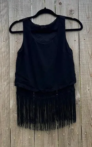 Jessica Simpson black tassel tank top‎ size xs thumbnail 1