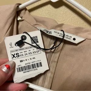 Zara Beige Pleated Short Sleeve Dress thumbnail 6