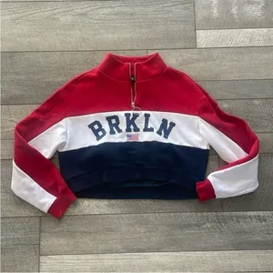 H&M Divided Size Small Red, White, & Blue Brooklyn 1/4 Zip Pullover Sweatshirt thumbnail 2