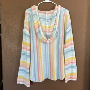Buc-ees Pastel Striped Knit Baja Hoodie Sweater Womens Large Multicolor Logo thumbnail 4