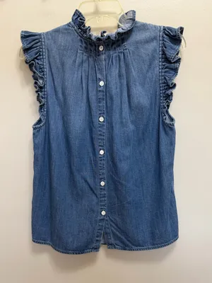 Frame Denim Joanie Top Sleeveless Ruffle Blue Size S thumbnail 5