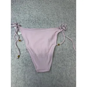 PacSun Swim Eco Pink Textured Side Tie Bikini‎ Bottoms Gold Beads L Large NEW thumbnail 5
