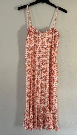 Slate & Willow Printed Ruffle Hem Cream Orange Midi Dress Formal Wedding Guest thumbnail 8