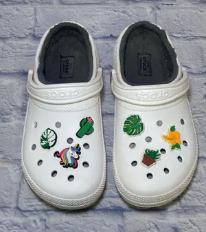 CROCS Classic Lined Clogs Shoes M 8 /W 10 White Fleece Slip On With Jibbitzs thumbnail 1