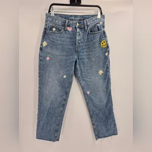 Old Navy High Waisted Button Fly Slouchy Straight with Floral Embroidery Jeans thumbnail 3