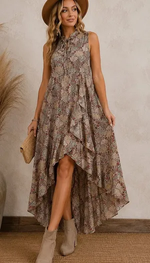Umgee Floral High Low Maxi Dress Boho Cottagecore Prairie Sleeveless Small thumbnail 1