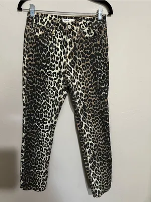 OAT New York Cheetah Leopard Print High‎ Rise Slim Straight Denim Jeans thumbnail 2