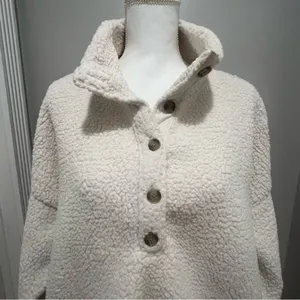 Aerie Sherpa half button sweater with pockets women's size large oversized fit thumbnail 5