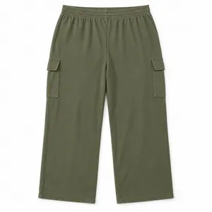 Terra & Sky Womens Plus Size 3X Olive Cargo Pants French Terry Wide Leg 28in thumbnail 3