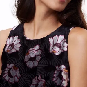 LOFT Iced Floral Velvet Swing Dress Black‎ Silver Red Women's Size Medium thumbnail 11