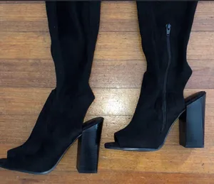 Thigh High Fabric Open Toe Boots thumbnail 2