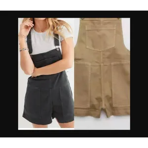 Aerie Werk and Play Denim Short Overalls TAN KHAKI Womens Size XS thumbnail 3