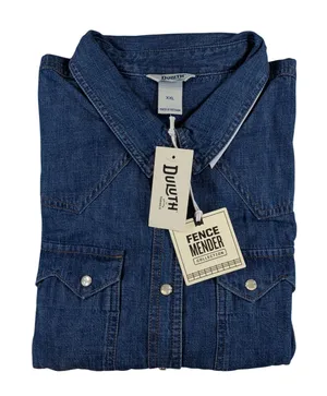 Duluth Trading Co Fence Mender Denim Western Shirt XXL Blue Pearl Snap 72904 thumbnail 1