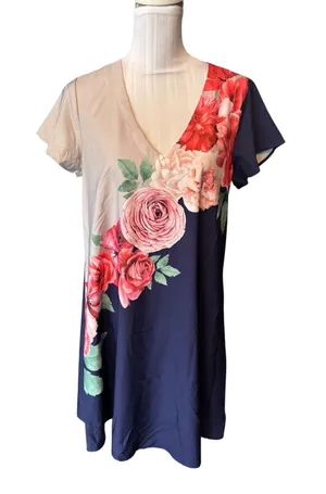SHEILAY Blue and Floral Dress Size M thumbnail 1