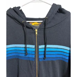 Aviator Nation 5‎ Stripe Zip Up Hoodie Charcoal/Blue Size 2XL thumbnail 3