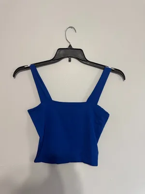 Abardsion Women's Basic Strappy Crop Tank Top Square Neck Crop Tank Top - Blue thumbnail 2