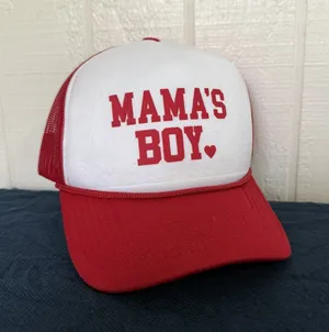 Mamas Boy Trucker Hat Red White Adjustable Snapback thumbnail 1