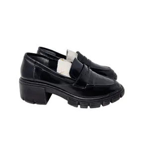 Crown Vintage Black Faux Leather Slip On Sage Chunky Penny Loafers Size 7.5M thumbnail 6