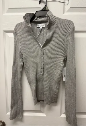 Jessica Simpson Heather Gray Ribbed Half-Zip Turtleneck Sweater thumbnail 1
