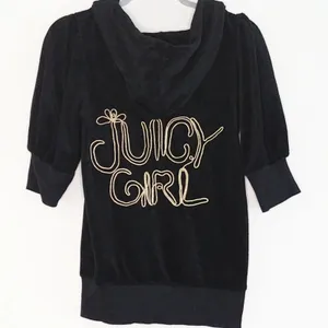 Vintage Juicy Couture Y2K Black Gold 'Juicy Girl' Short Sleeve Hoodie Size L thumbnail 3