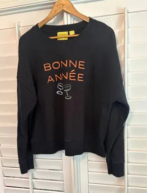 Phthalo Ruth Maeve Black Bonne Annee Sweatshirt Size‎ Large thumbnail 1