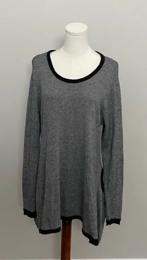 Vintage Pashoot Tunic Sweater Striped Lightweight Pockets Lagenlook Black White thumbnail 1