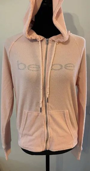 Bebe Bling Sparkle Hoodie Pink Terry Cloth Full Zip Close Size Medium Y2K thumbnail 1