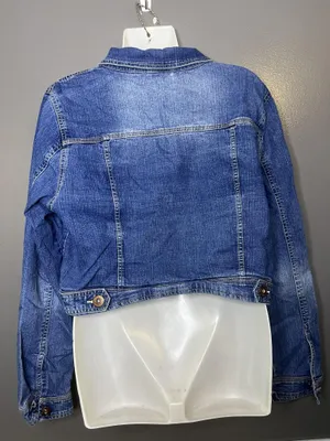 Dunnes Denim Jacket Womens 16 Blue Cropped Jean Button Front Stretch Trucker thumbnail 4