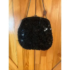VTG HONG KONG BLACK PLASTIC BEADED PURSE HANDBAG ROARING 20’s (5565) thumbnail 3